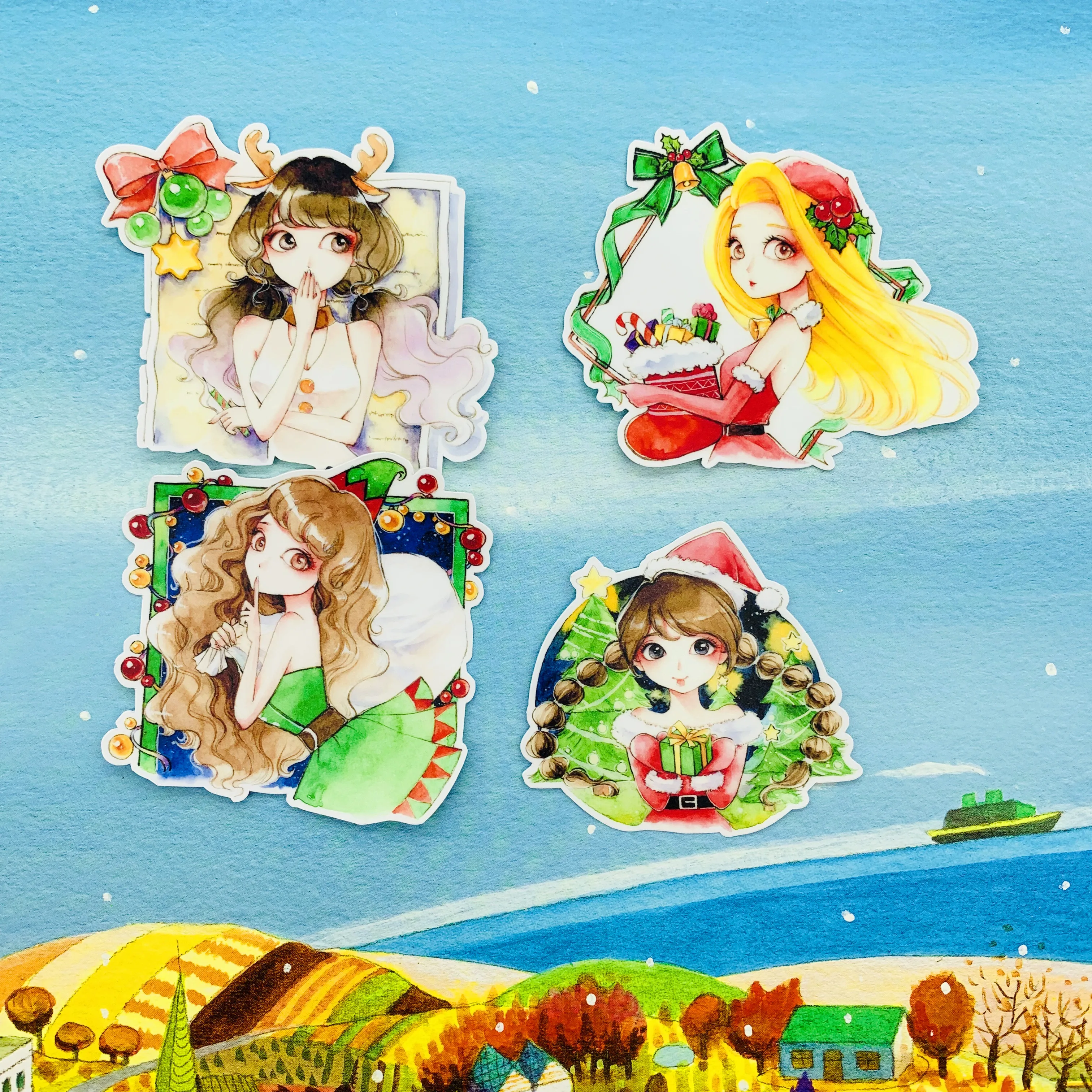 16 шт. Рождественский Эльф Девушка мультфильм для детей Домашняя книга наклейки