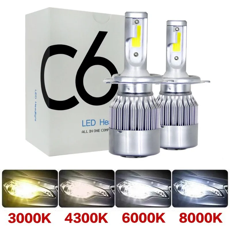 2Pieces C6 Headlight H4 LED Car LED Headlamp H11 H8 H3 Fog Light  9005 HB3 9006 HB4 Bulb Fog Lamp H7 881 H1 9012