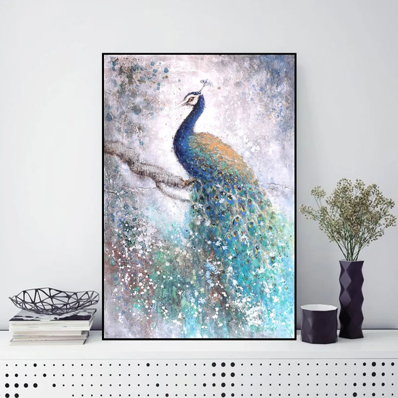 Картины с абстрактными павлиньими животными RELIABLI настенные картины на холсте для гостиной декоративные