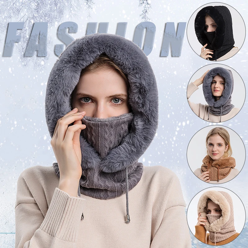 

Fashion Warm Cap Winter Womens Mens Fleece Lined Beanie Knit Hat Winter Scarf Mask Set Warm Earmuffs Cap Hiking Scarves