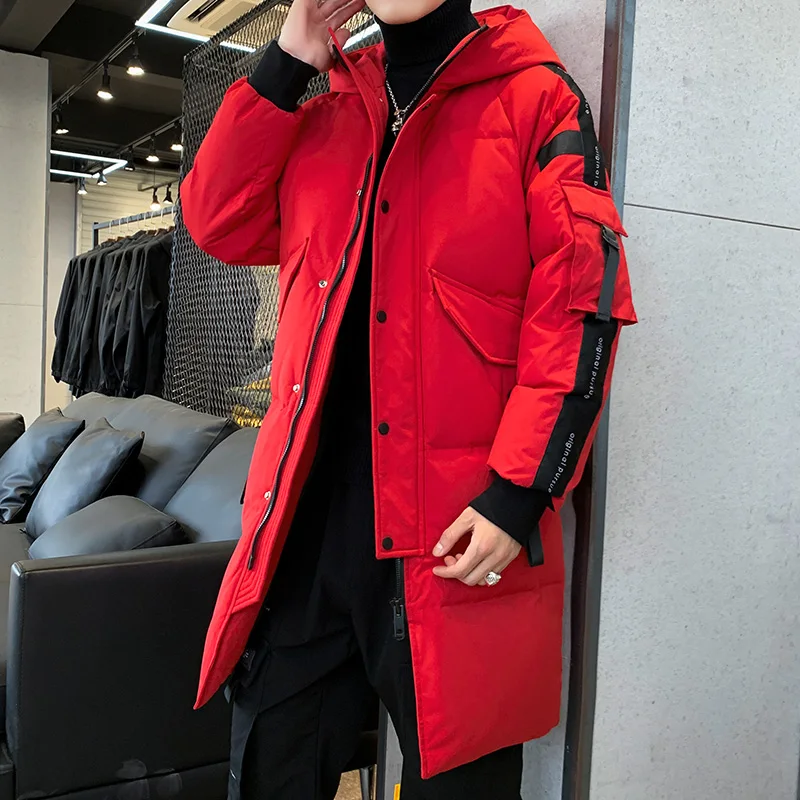Мужской пуховик с капюшоном теплая Модная куртка удлиненная парка пальто