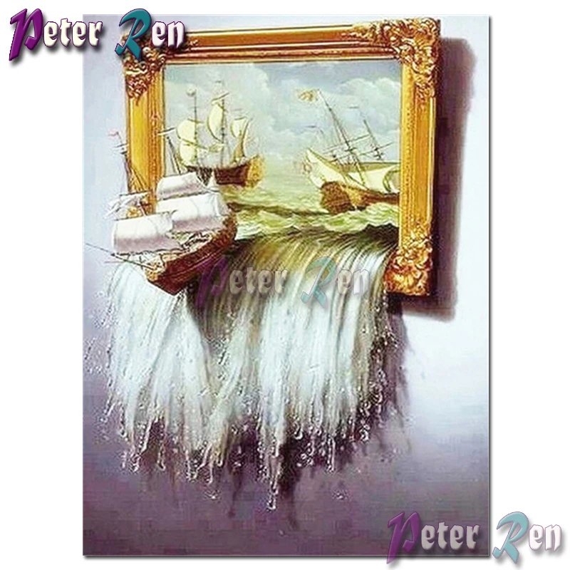 

5d landscape Diamond Embroidery Ocean sailing waterfall DIY Square or round Mosaic Cross stitch Rhinestone Handmade home gifts