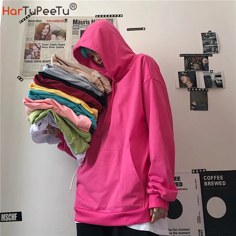

Fall Women Hoodie Oversize Loose Wholesale Sweatshirts Girls Hooded Coat with Front Pocket Pullover Spring Solid Basic Tops