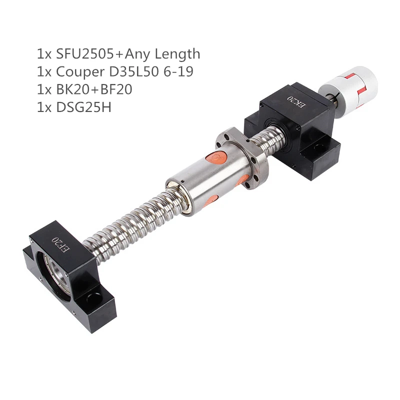 Шариковый винт 25 мм SFU2505 C7 Kit + Любая длина 200-2500 мм с концевой обработкой + шариковая гайка Корпус соединитель + BK BF20 для станков с ЧПУ
