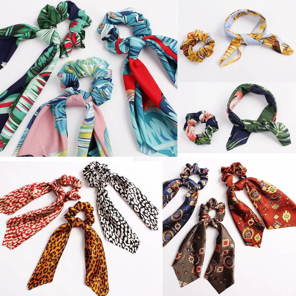 Цветочные леопардовые резинки модный принт шарф для волос эластичные бант