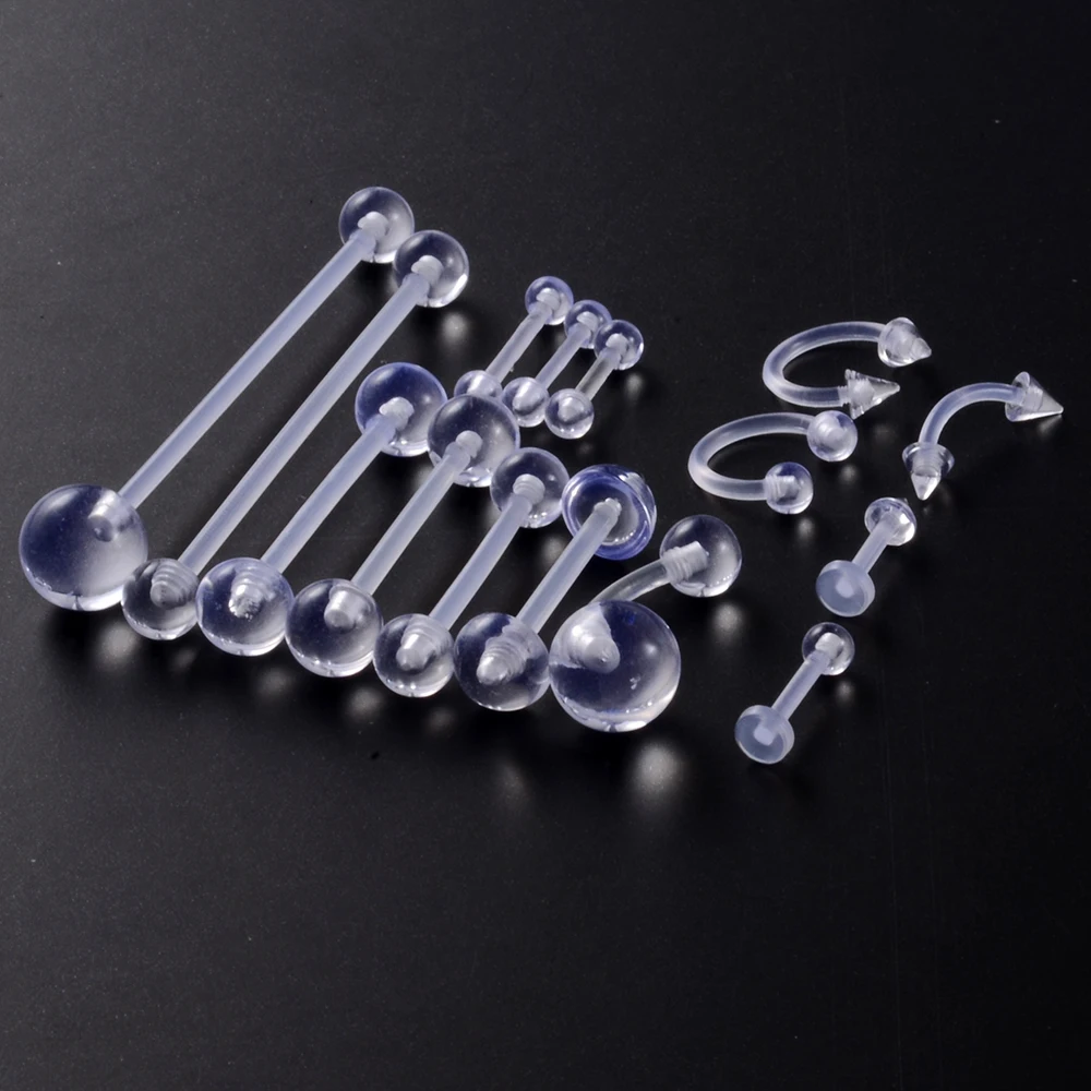 15 шт. смешанные биоппласт гибкие ПТФЭ кольца для живота серьги губ Подкова штанга