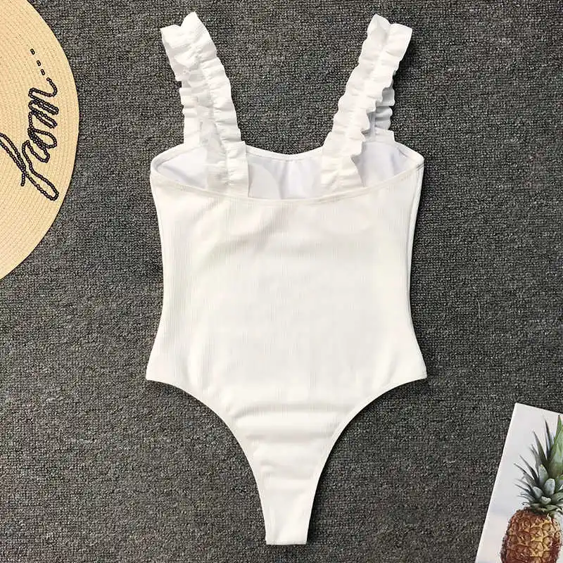 

2021 New Sexy One Piece Swimsuit Women Wood Ear Ruffle Swimwear Push Up Bathing Suits Summer Beach Wear Swimming Suit