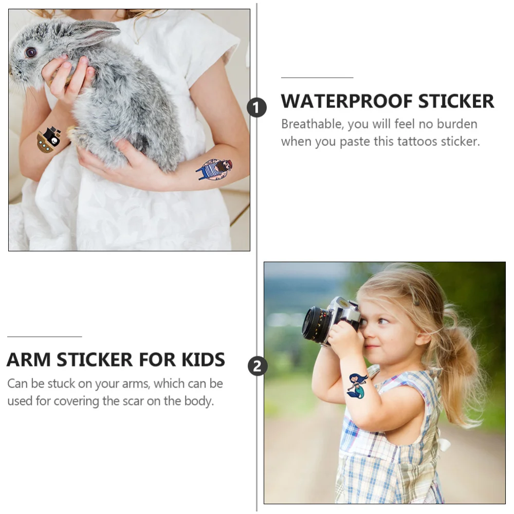 

40pcs Arm Tattoos Stickers Cartoon Pirate Theme Temporary Decals (Mixed Style)