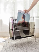 gy book shelf floor metal solid wood magazine storage rack nordic office living room light luxury modern minimalist