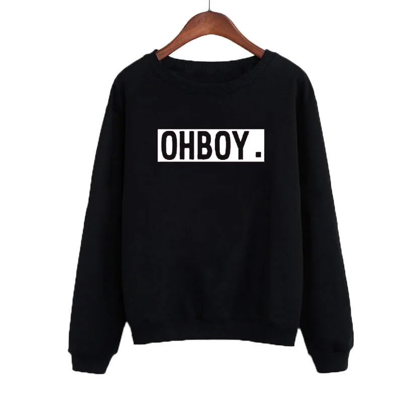 

Cute OHBOY Letter Fashion Sweatshirt Europe Autumn Women O-neck Hoodies Female Tracksuit Black White Sudaderas Muje Sweatshirt