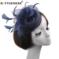buttermere linen fedoras hat women navy blue wedding hats ladies elegant fascinators flower feather party designer fedoras cap