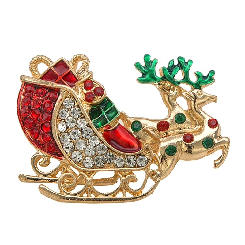 

Christmas Gift Brooches For Women Trendy Elk Sleigh Xmas Rhinestone Enamel Pins Crystal Brooch Jewelry Accessories