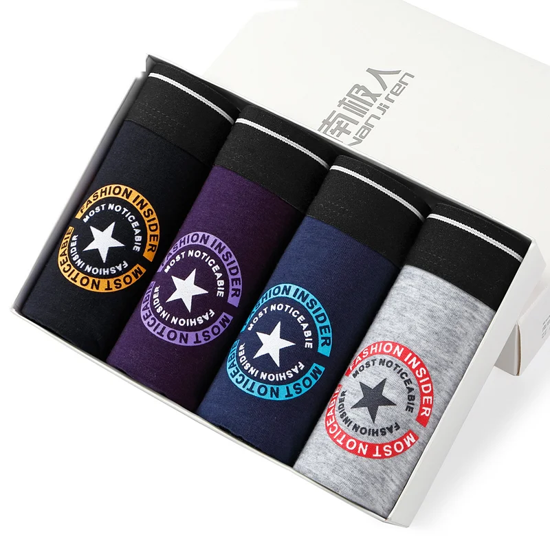 4pcs/lot Men's Underwear Boxers  Male Panties Cotton Breathable Man Boxer Solid Underpants Comfortable Brand Shorts Mens Boxers