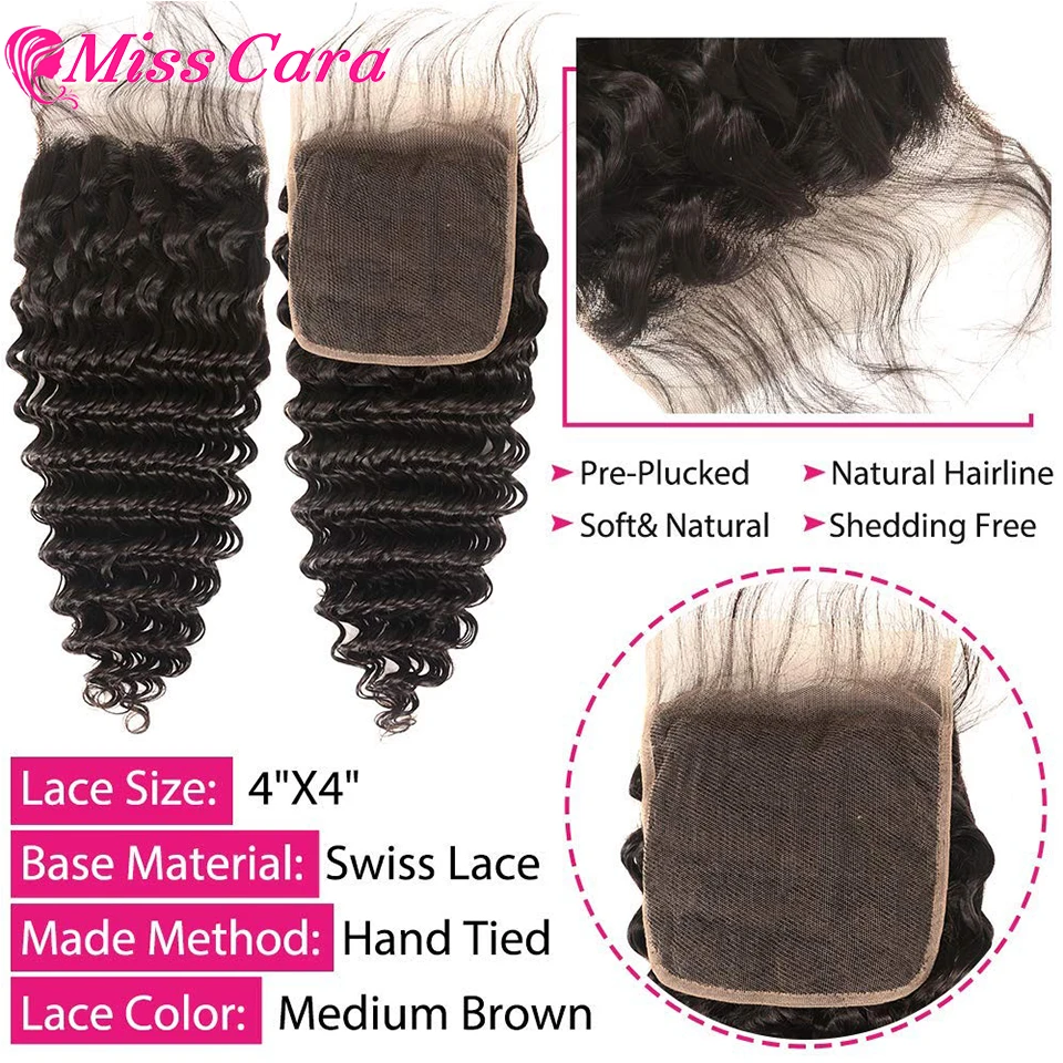 

Miss Cara Hair Deep Wave Bundles with Closure Peruvian Hair Bundles with Closure Remy 100% Human Hair Bundles with Frontal
