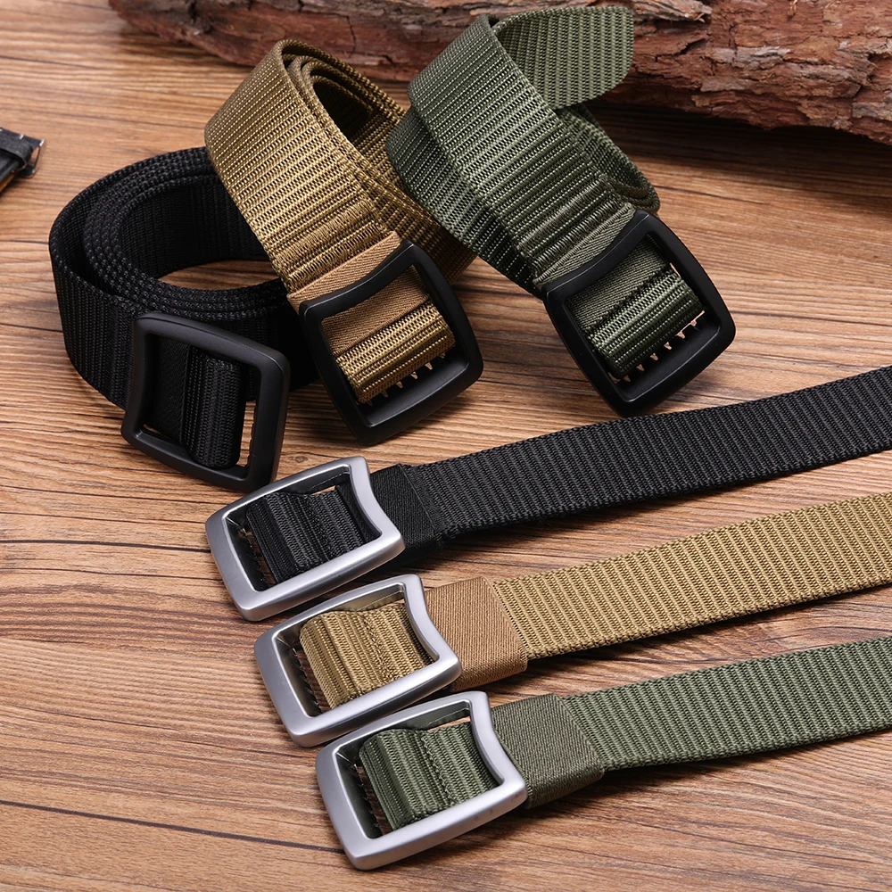 Мужской ремень в стиле милитари толстый нейлоновый армейский с пряжкой из сплава