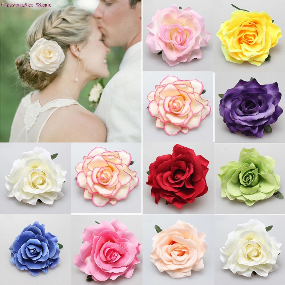 

New DIY Headdress Hair Accessories For Bridal Wedding Flocking Cloth Red Rose Flower Hairpin Hair Clip