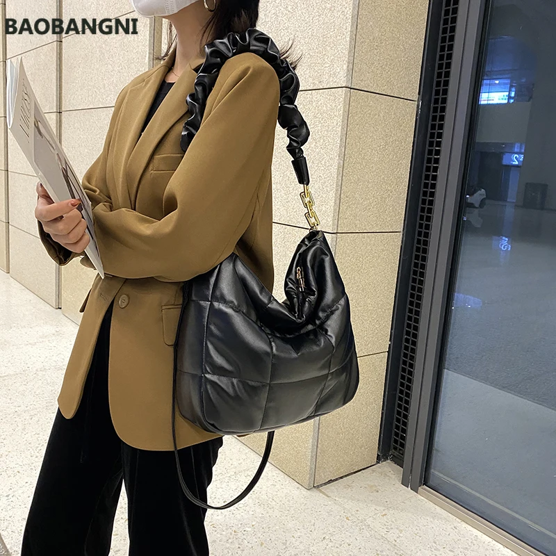 Winter New PU Leather Small Padded Crossbody Shoulder Bag Designer Women Handbag and Purses Quilted Totes