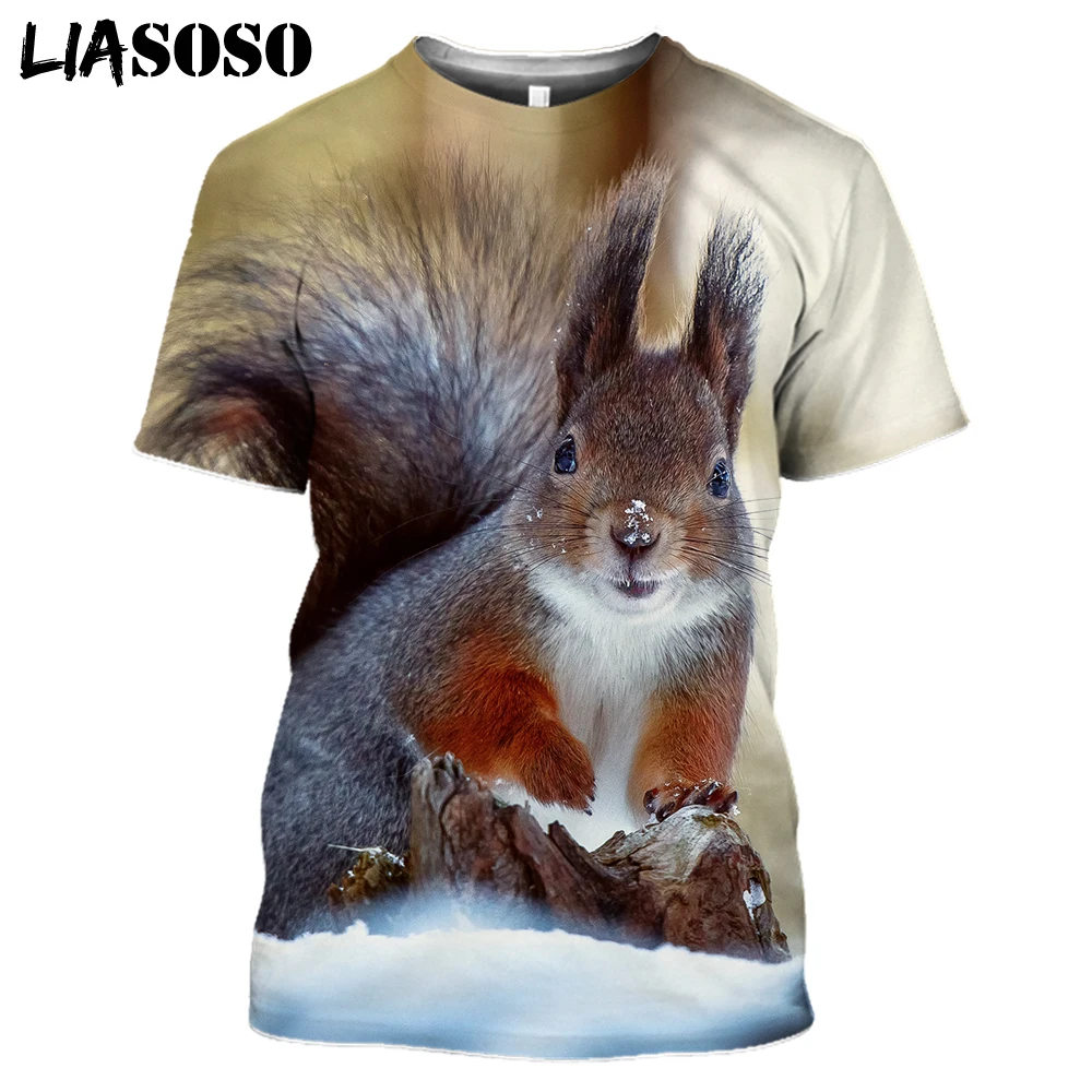 

LIASOSO 3D Print Animal Cute Squirrel T Shirt Summer Fashion Casual Short sleeve Streetwear Hip hop Funny Homme T-Shirt Tops