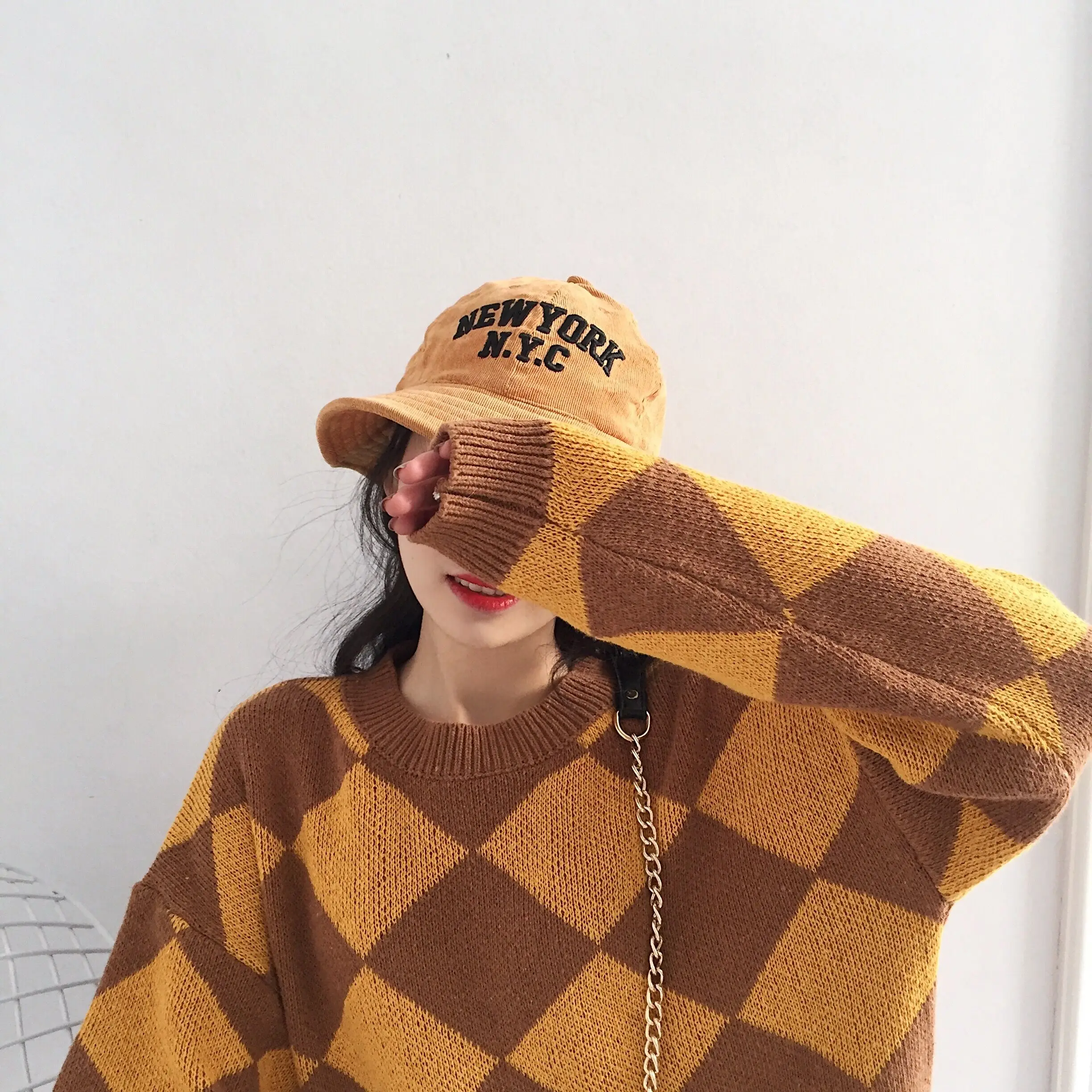 Autumn Women Sweaters 2019 High Streetwear O-neck Loose Korean Chic Pullovers Female Cashmere Plaid Crocheted Knitted Jumpers | Женская