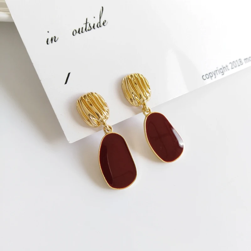 

S925 simple autumn winter new earrings no secret your same Earrings Red White Earrings 407