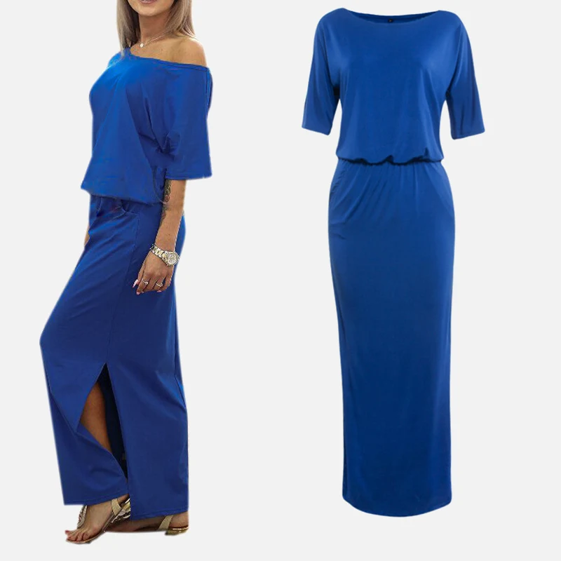 Женское бохо-платье макси с коротким рукавом, разрезом на боку и карманами для пляжа и вечеринок, размер 2XL, лето 2020.