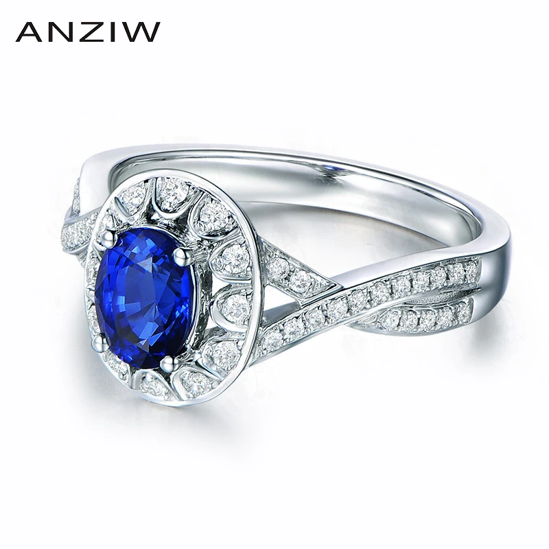 

ANZIW 1.25 Carat Oval Cut Blue Sona Halo Rings 925 Sterling Silver 4 Prongs Women Wedding Engagement Anniversary Lover Rings