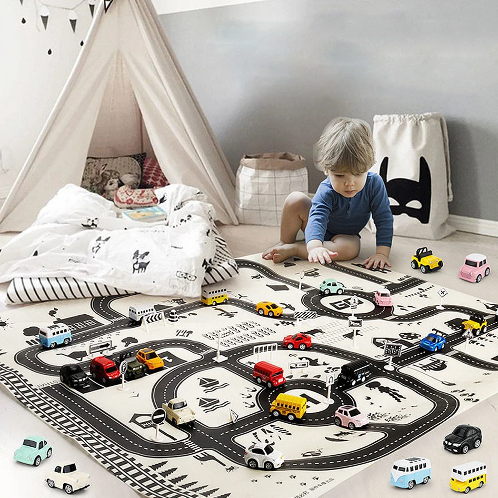 

130*100CM Big Kids Play Mat Car City Scene Traffic Highway Map Tapete Infantil Educational Toys For Children Climb Brinquedos