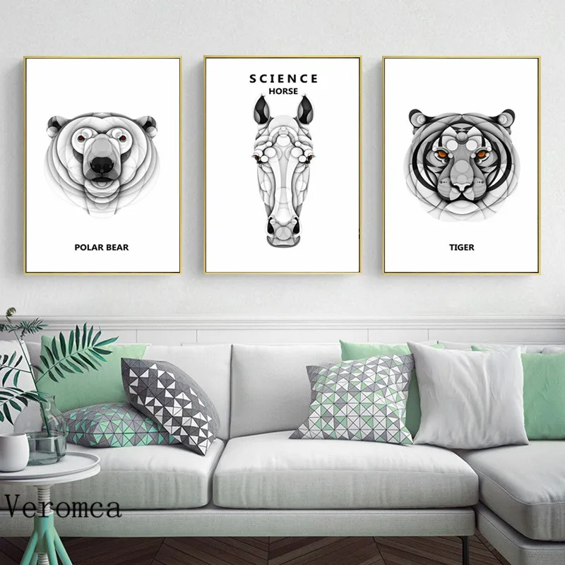 Черно-белый полярный медведь лошадь голова тигра милые животные Абстрактная