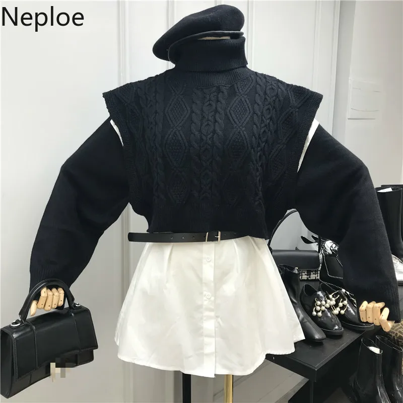 Neploe ретро твист вязаный жилет без рукавов + контрастный Цвет Лоскутная полосатая