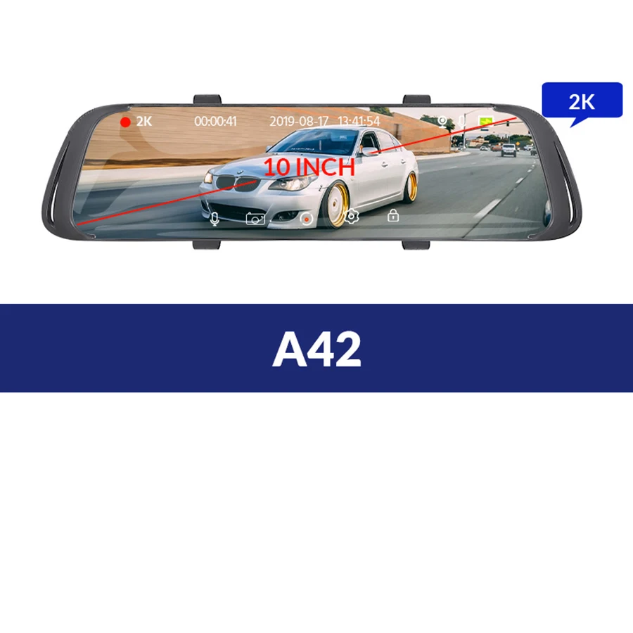 A42 E-ACE Автомобильный видеорегистратор, видеорегистратор, 10 дюймов, сенсорное потоковое зеркало заднего вида, 1080 P, видеорегистратор, Автомобильный регистратор, видеорегистратор с камерой заднего вида - Название цвета: A42