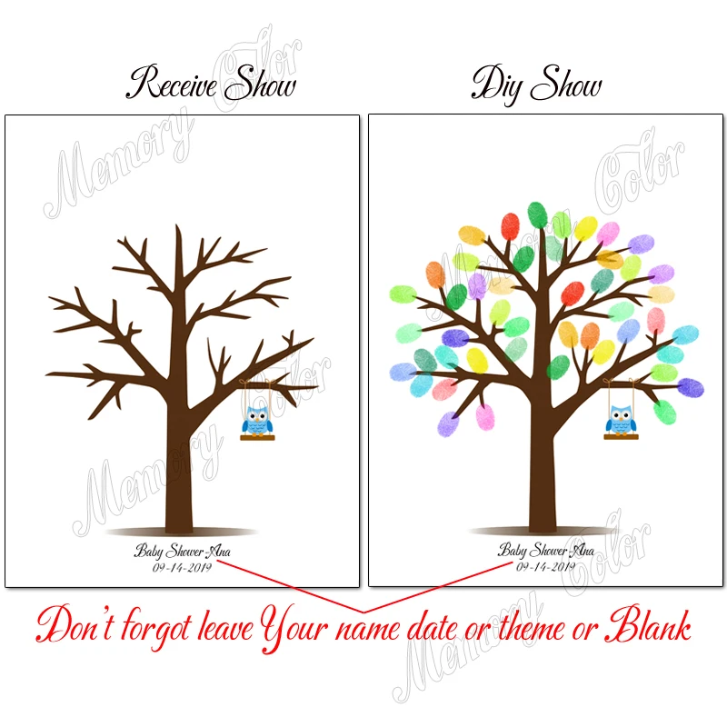 Персонализированные Имя Дата мультфильм слон отпечатков пальцев DIY Фирменная Гостевая книга для детей день рождения Крещение торт украшения - Цвет: HK192