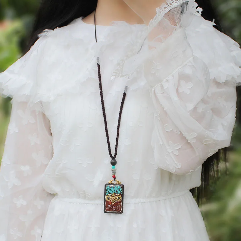 Этнический Тибетский буддизм черное дерево кулон ожерелье для женщин мужчин