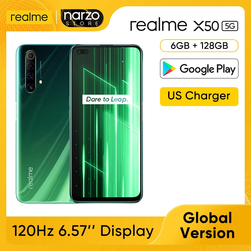 

Смартфон Realme X50, глобальная версия дюйма, 6 + 5G ГБ, Snapdragon 76, 128, 5G дюйма, 6,57 Гц, ультра дисплей, 48 МП, четыре задние камеры, зарядка 30 Вт, 120