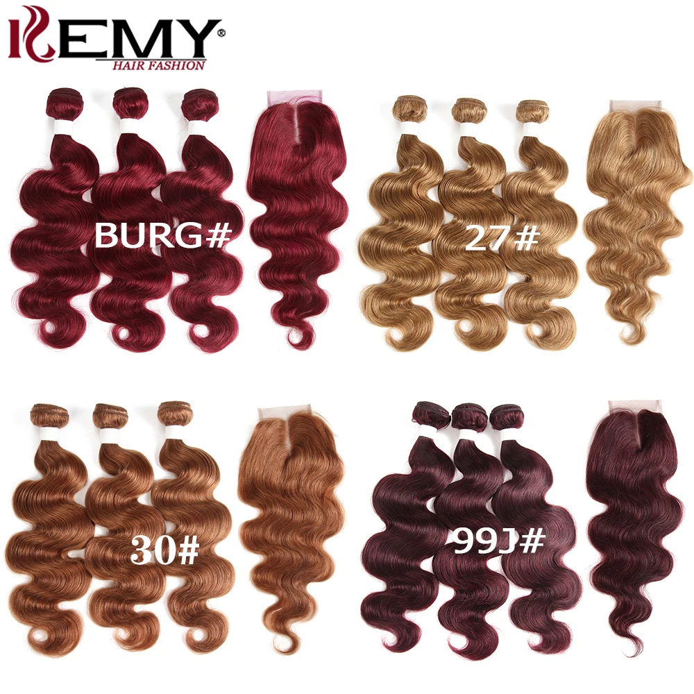 Пряди человеческих волос 99J/бордового цвета с застежкой 4x4 бразильские волосы KEMY