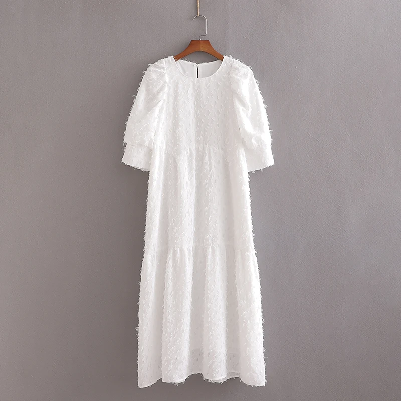 Toppies летнее платье-миди однотонное с бахромой белое женское платье коротким