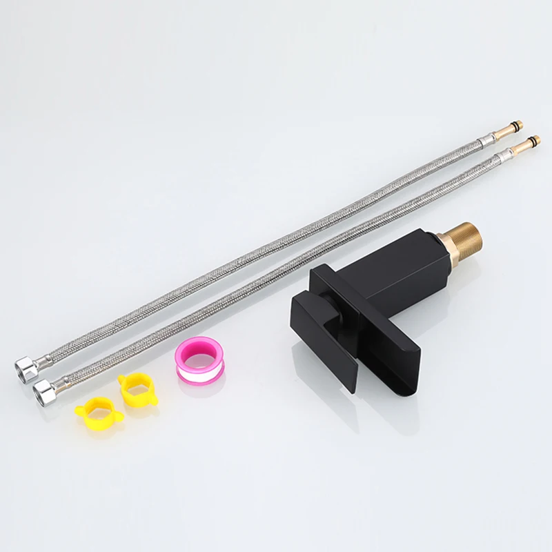 

Waterfall Matte Black Deck Mounted Bathroom Basin Mixer Tap Basin Vessel Sink Faucet Hot Cold Water Faucet for Basin Tap