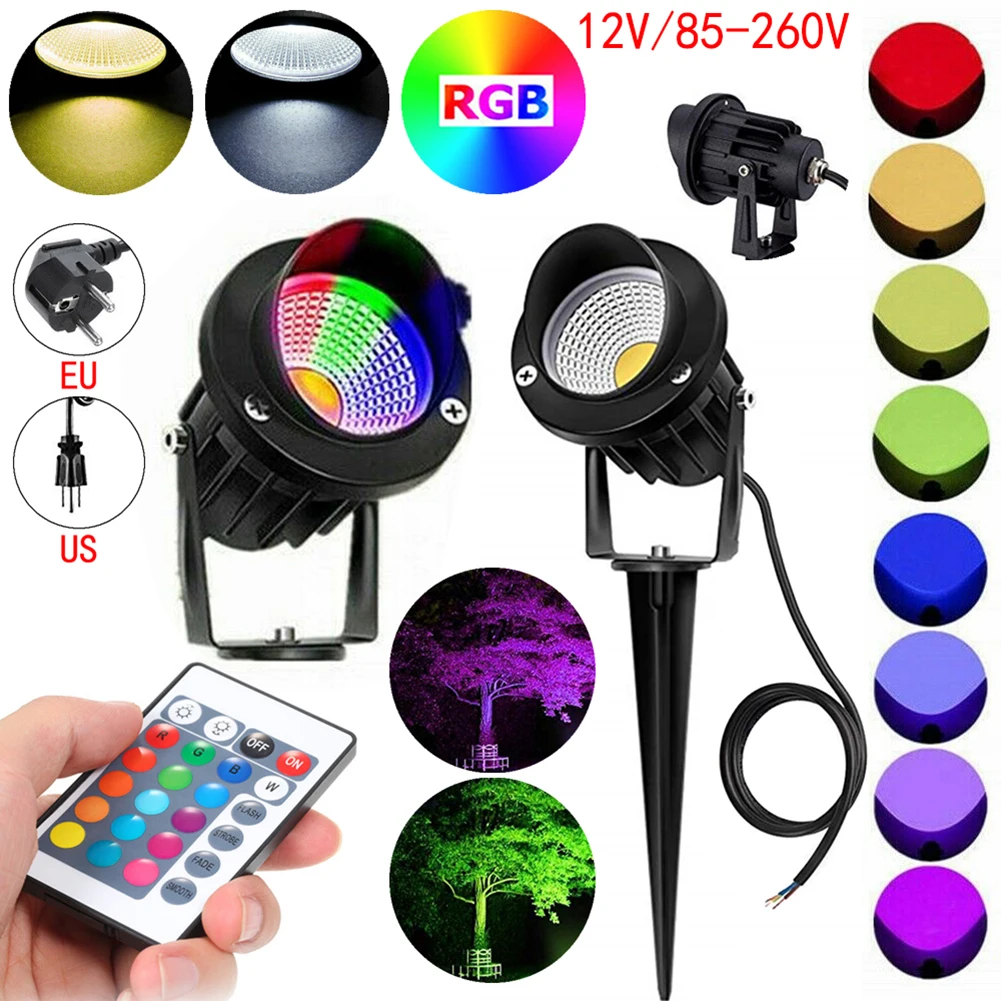 

Светодиодный RGB прожектор 10 Вт, уличное освещение для сада, тротуара, ландшафта, двора, дорожек, газона, точесветильник светильник с дистанци...