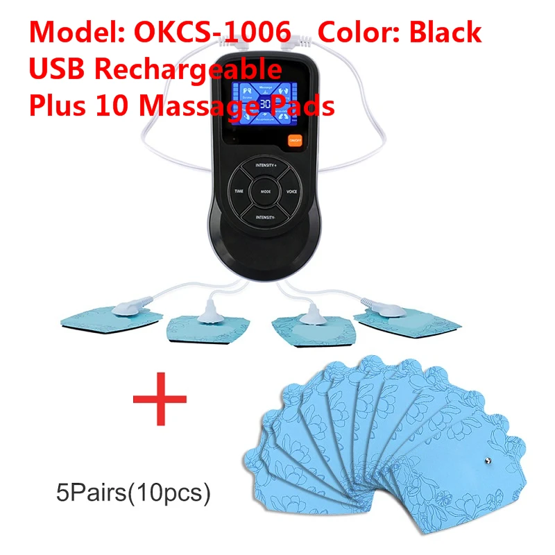 Black and 10 pads OLIECO Электрический Импульсный массажёр USB Перезаряжаемый скульптор для похудения тела 6 режимов массажер Tens Акупунктура стимулятор мышц CE - Цвет: Black and 10 pads