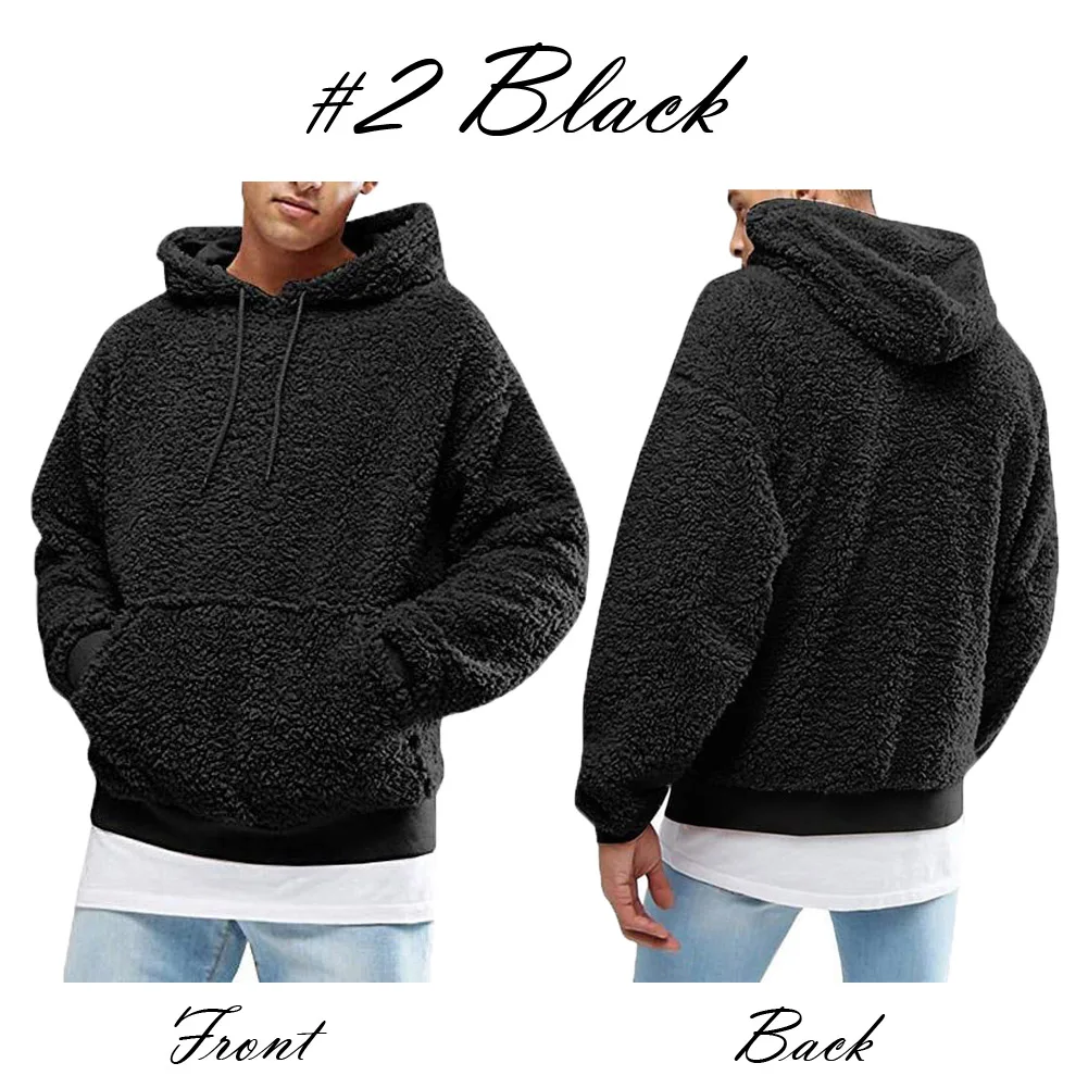 

Autumn Spring Men Warm Fluffy Fleece Shirts Hooded Sweatshirt Casual Fashion Pullover Solid Hooded Tops S-XL