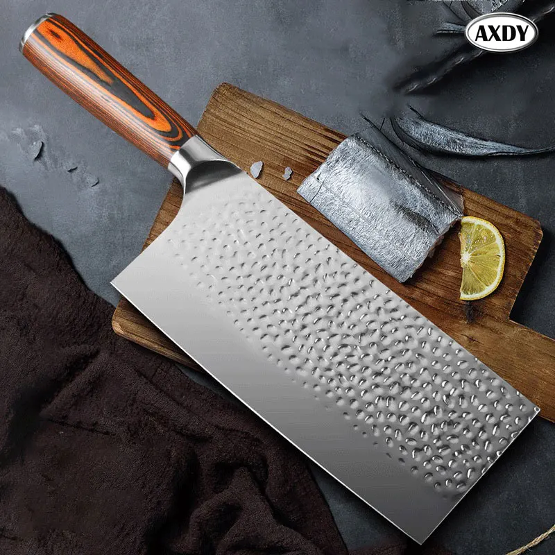 

Chinese Chef Knife Stainless Steel Hammer Pattern Forged Slicing Chopping Cleaver Butcher Santoku Household Kitchen Supplies