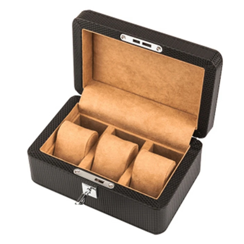

3 Slots Leather Watch Box Case Black Mechanical Watch Organizer with Lock Women Jewelry Storage Holder Gift Case