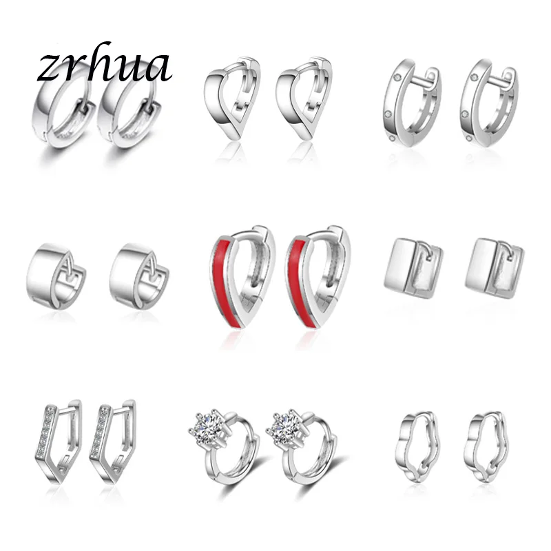 Женские круглые серьги кольца простые серебристого цвета с геометрическим