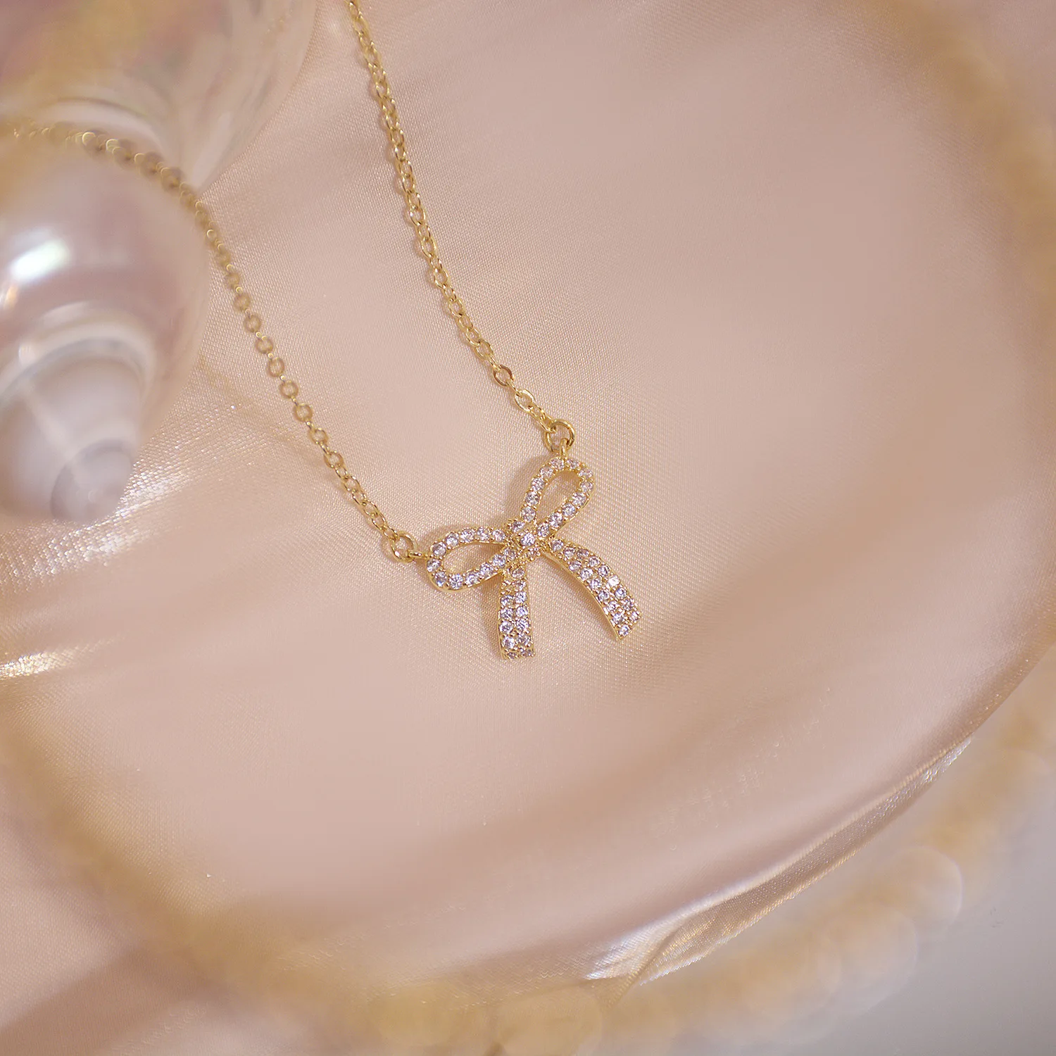 

14K Real Gold Crystal Zircon Bow Pendant Necklace For Women Dainty Wedding Fashion Jewelry Birthday Present Gifts