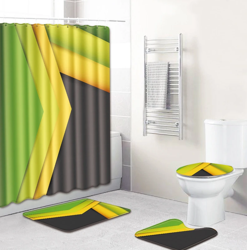 Набор полосатых ковриков для ванной Zeegle с крышкой душа унитаза занавеской