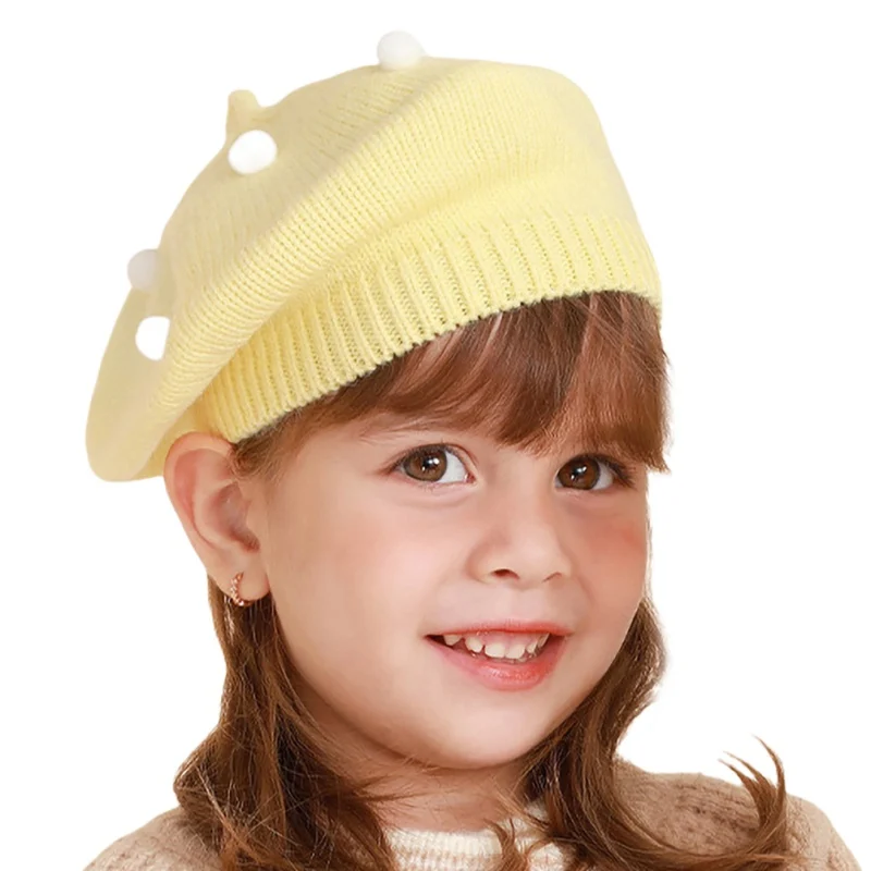 

Winter Knit Warm Hat Girl Cute Berets Caps Fashion Children Knit Purl Beanies Hats Wild Cute Hair Ball Thermal Soft Bonnets