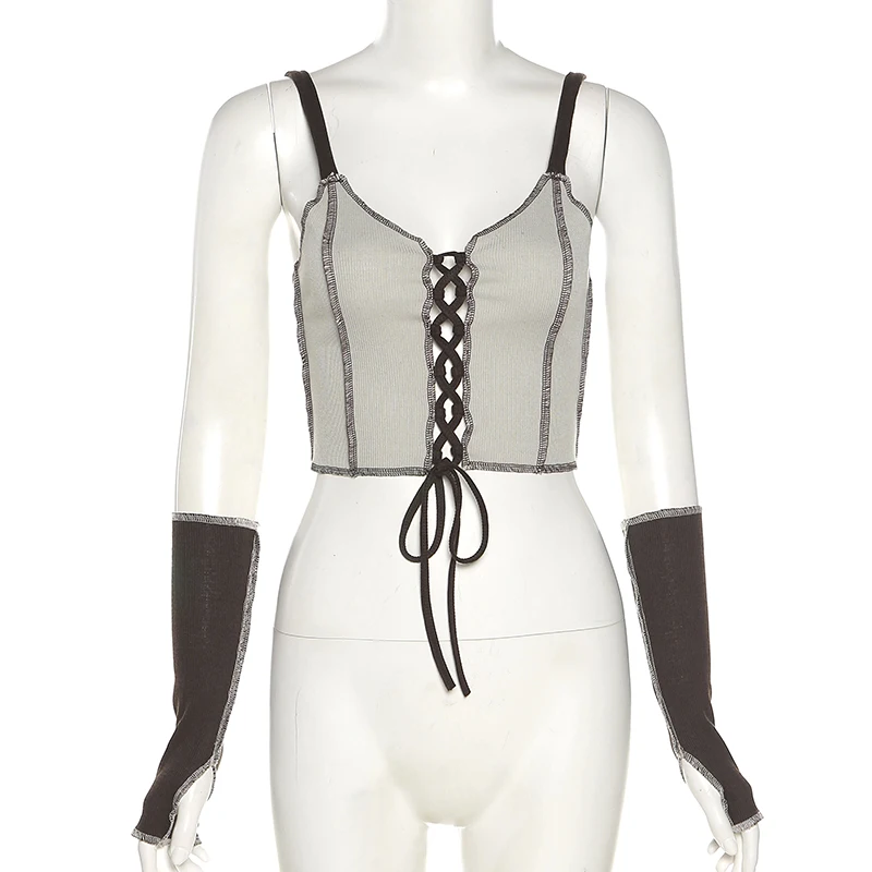 Женский топ-корсет на бретелях со шнуровкой и V-образным вырезом с перчатками