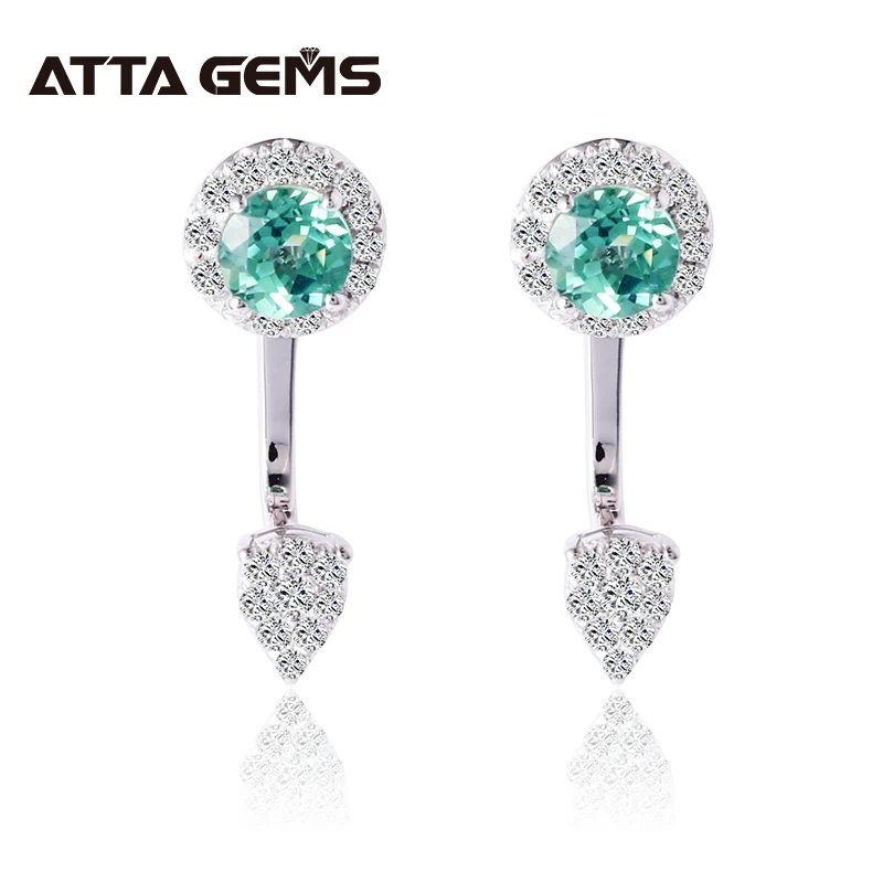 Green Sapphire Sterling Silver Stud Earring Women Fine Jewelry Created Sapphire Green Shiny Colorful Stone S925 Wedding Earring