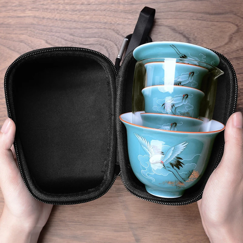 

Portable Travel Home Office gaiwan Cups Ceramic With Bag Bone China teapot set Set English afternoon Tea sets Set Free shipping