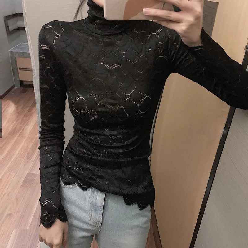 Женская кружевная блузка с вышивкой элегантная белая ажурная длинным рукавом