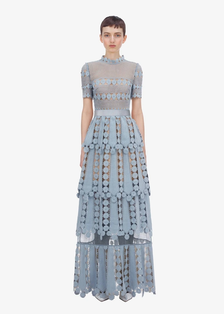 ZAWFL высокое качество 2021 летнее синее кружевное Макси-платье для женщин с коротким